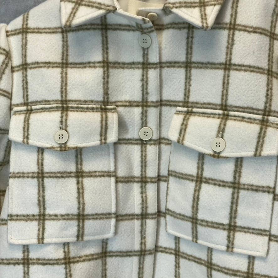 TREASURE & BOND Women's Ivory Carsonpane Plaid Puff Sleeve Shirt Jacket SZ S
