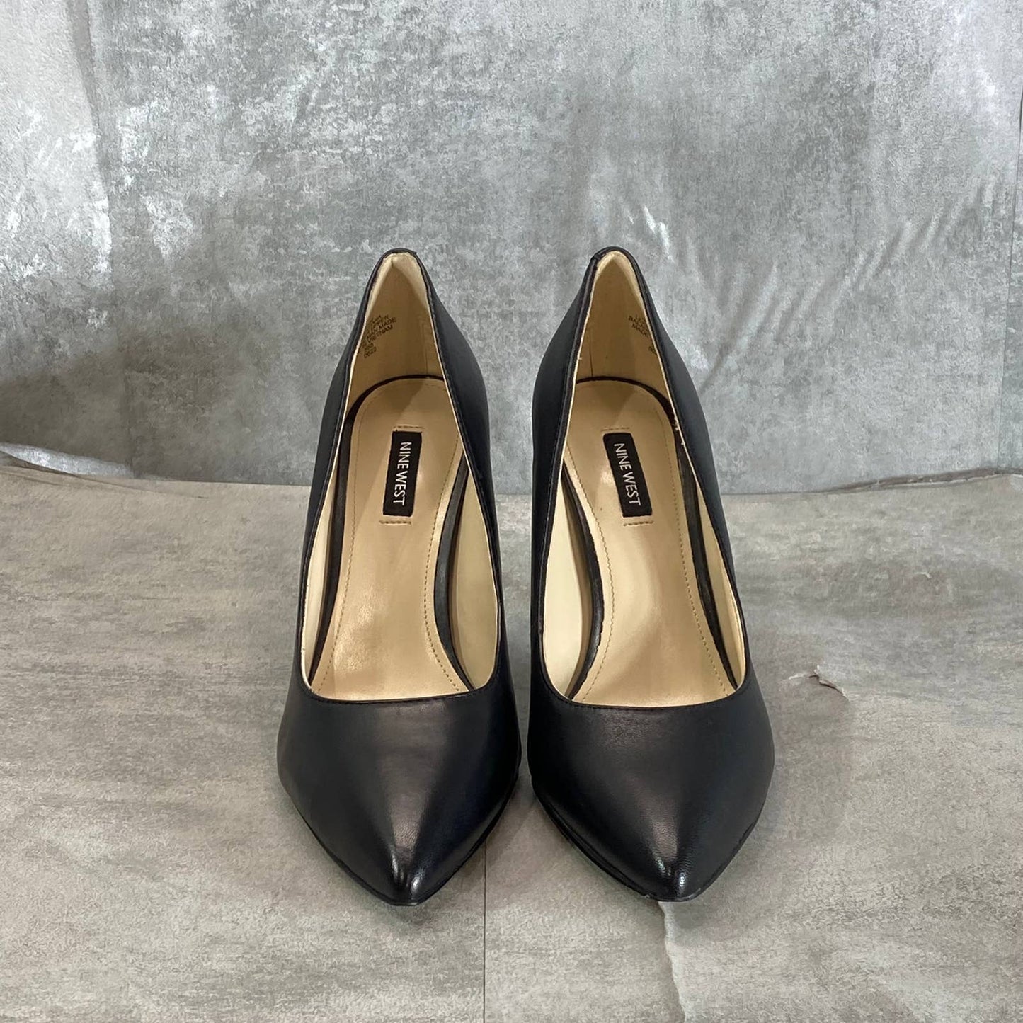 NINE WEST Women's Black Leather Tatiana Pointed-Toe Stiletto Pumps SZ 9.5