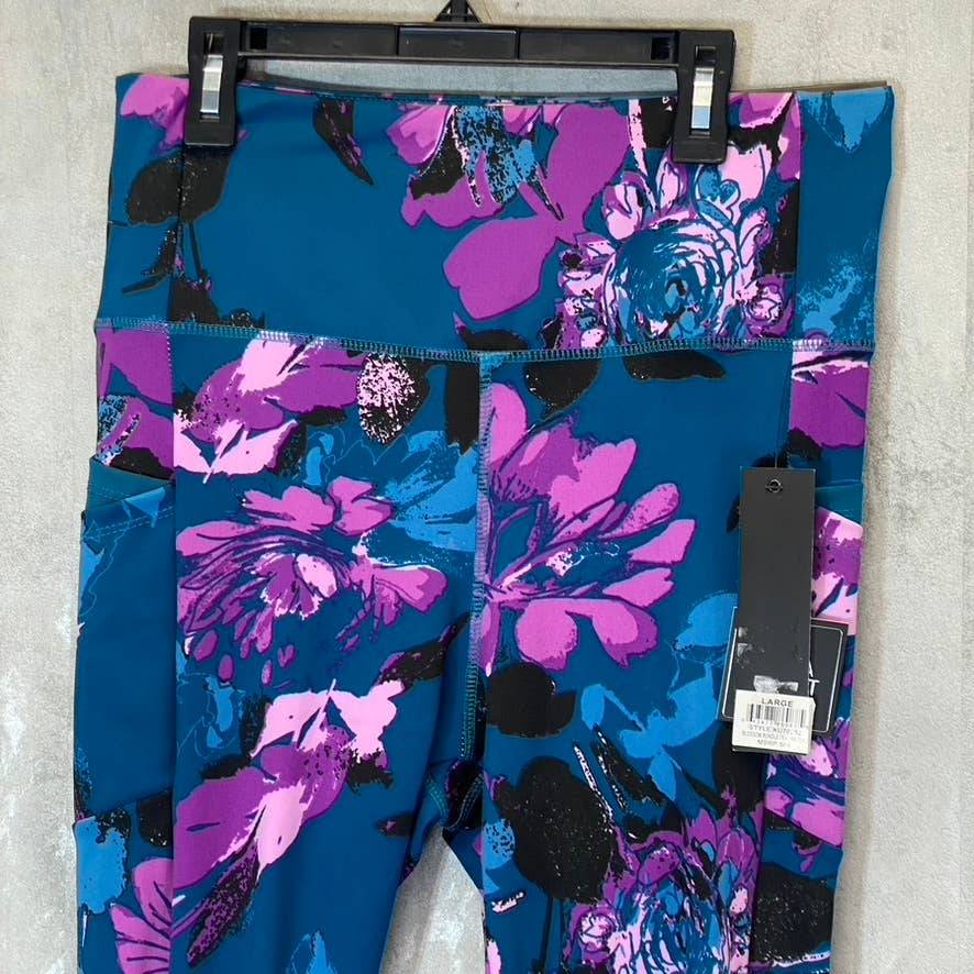 KAY UNGER Women's Blossom Bundle Teal Printed High-Waist Tummy Control Pull-On Leggings SZ L