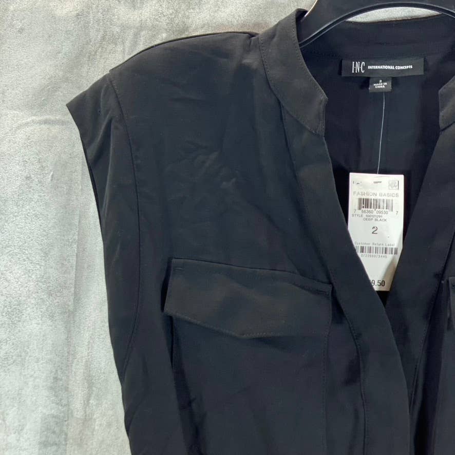 INC INTERNATIONAL CONCEPTS Women's Deep Black Split-Neck Belted Utility Jumpsuit