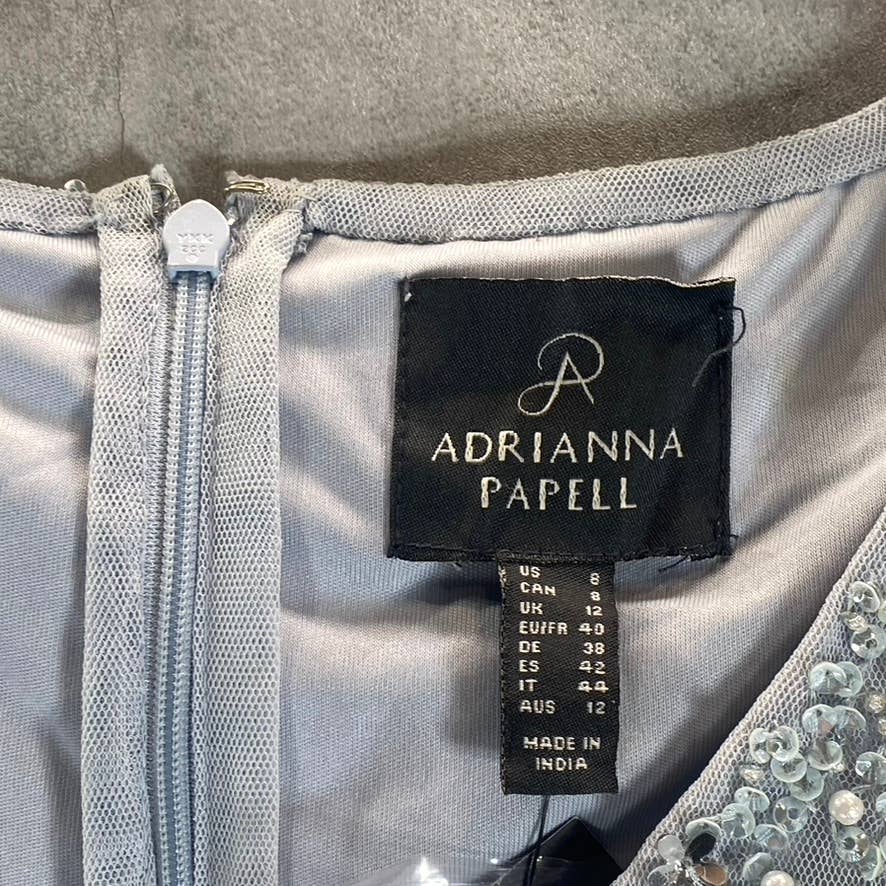 ADRIANNA PAPELL Women's Glacier Sequin Beaded V-Neck Flutter-Sleeve Dress SZ8
