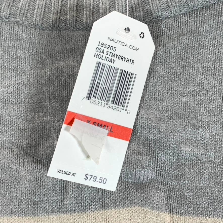 NAUTICA Women's Stormy Grey Heather Striped Colorblock Pullover Sweater SZ XS
