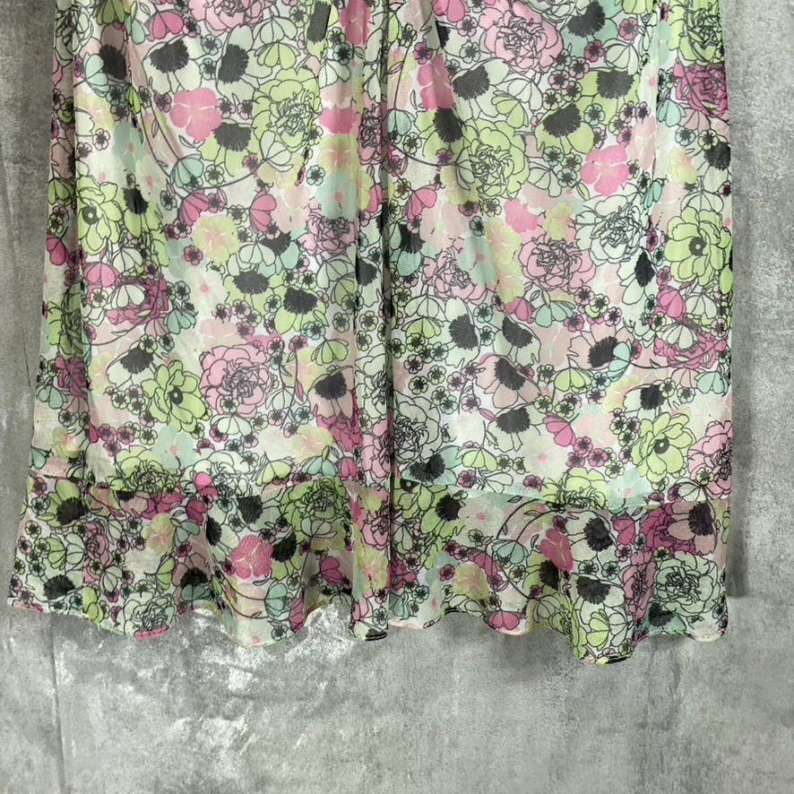 BCBGENERATION Women's Garden Printed Scoop-Neck Ruched Mesh Mini Dress SZ 14