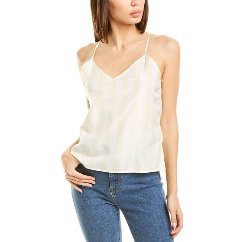 BLDWN Women's Optic White/Sunkiss Quinn Sleeveless Lightweight Silk-Blend Tank Top SZ M