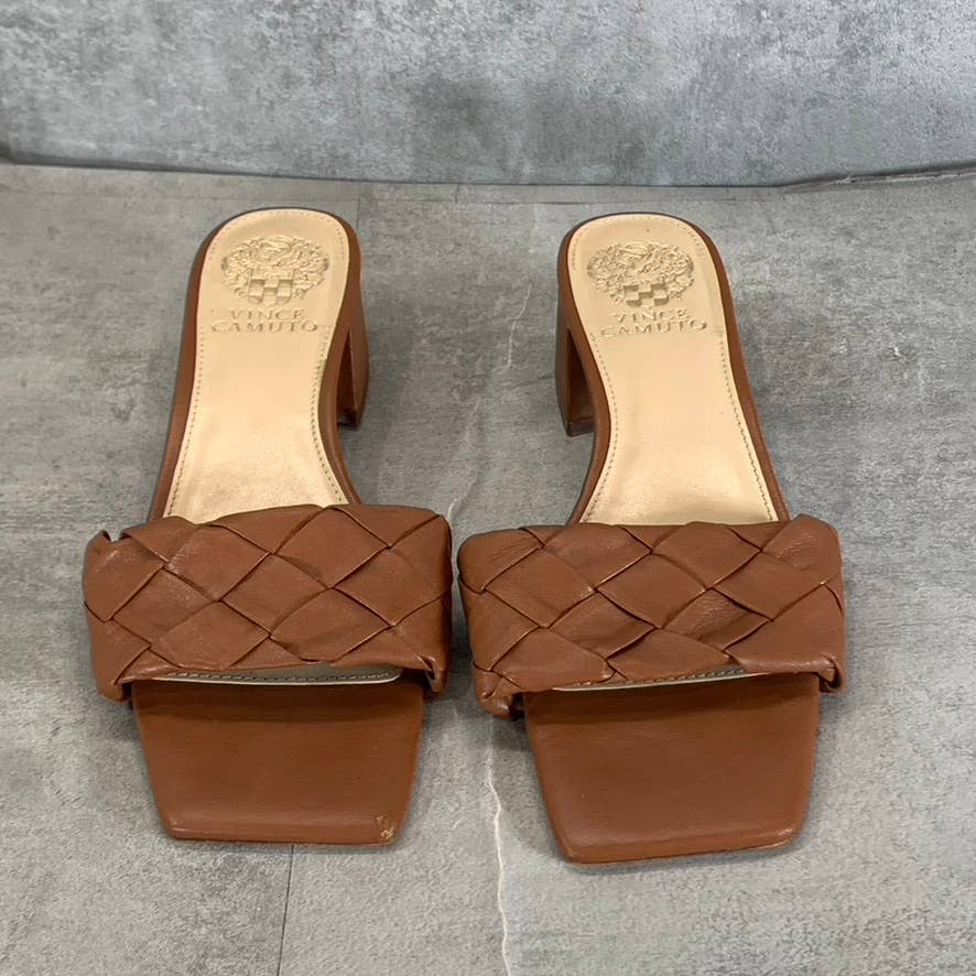 VINCE CAMUTO Women's Barn Brown Semtera Square-Toe Block-Heel Sandals SZ 7.5