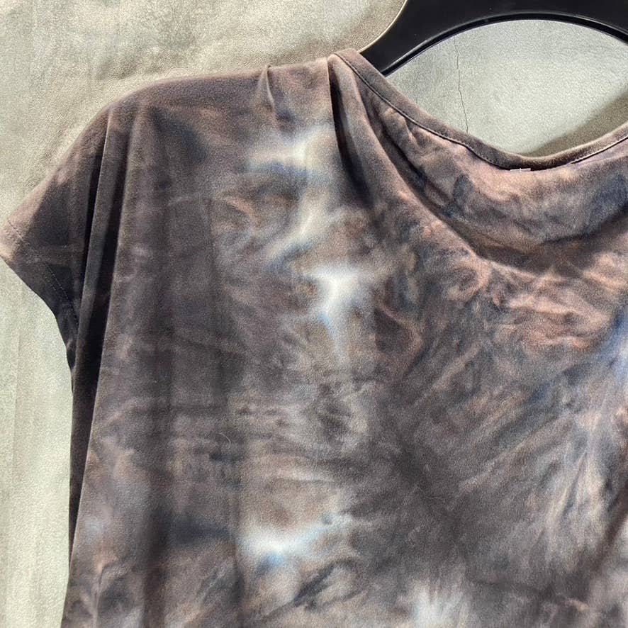 24SEVEN Women's Charcoal Tie-Dye Crewneck Hi-Low Hem Short-Sleeve Tunic Top SZXL