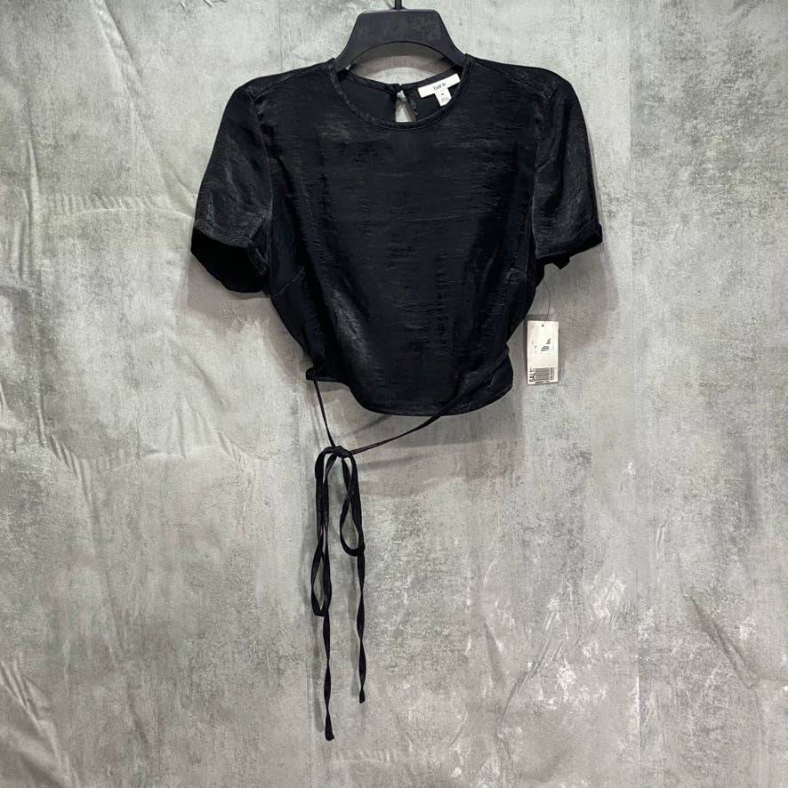 BAR III Solid Black Crewneck Open Back Crisscross-Strap Short Sleeve Cropped Top SZ M