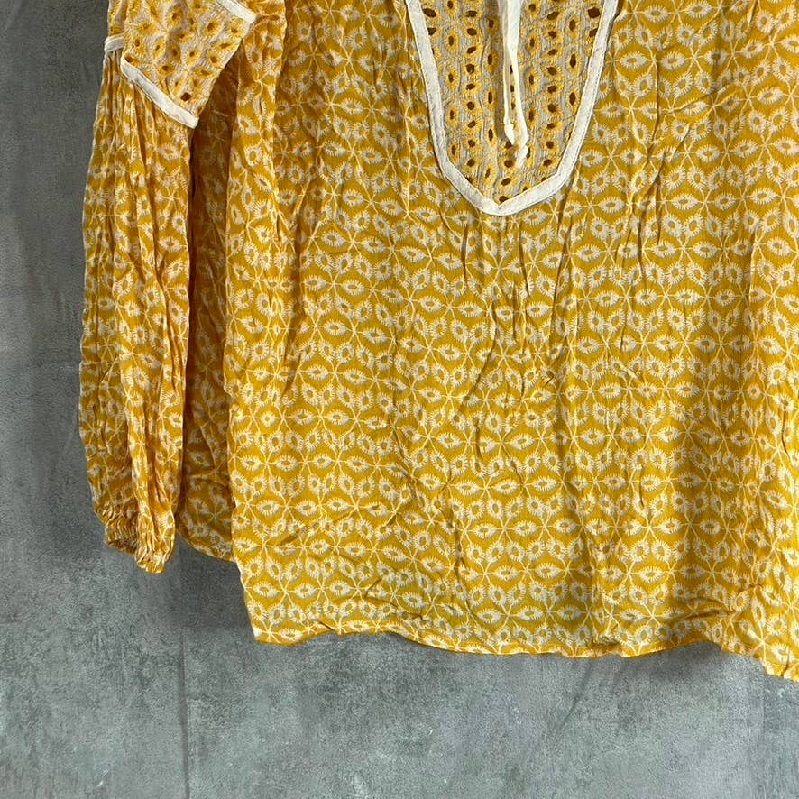 FEVER Women's Mango Mojito Embroidered Peasant Balloon Long-Sleeve Top SZ L