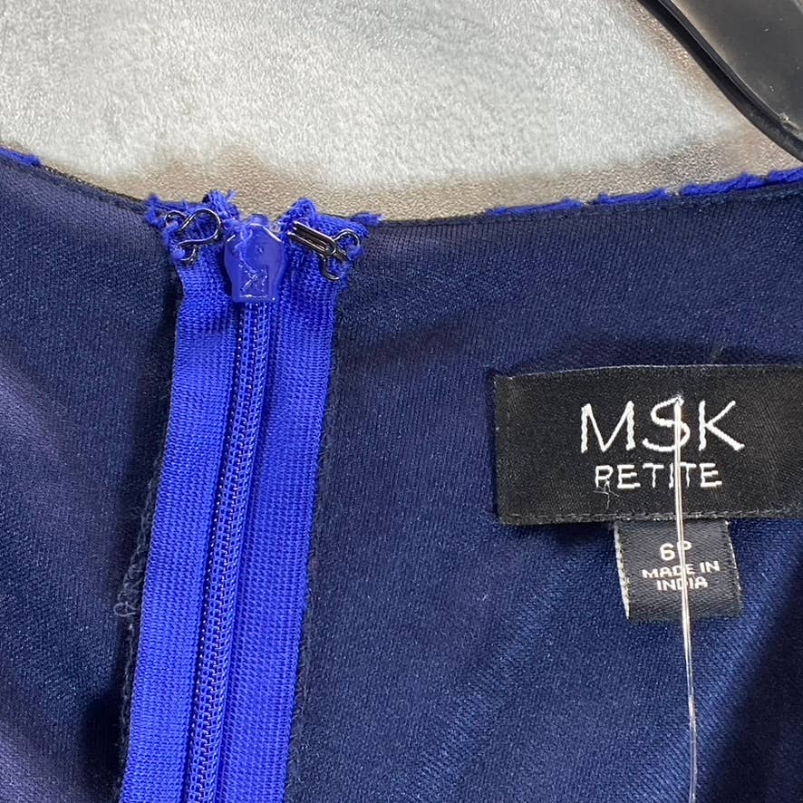 MSK Women's Petite Blue Embroidered Mesh Overlay 3/4 Bell Sleeve Sheath Dress