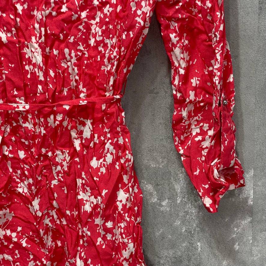 MOTHERHOOD MATERNITY Red Printed Waist Tie Roll Tab 3/4 Sleeve Maternity Top SZ S