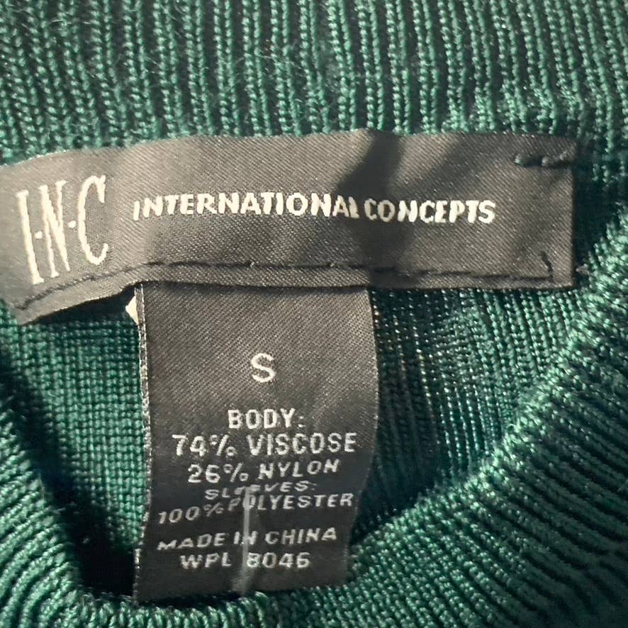 INC INTERNATIONAL Women's Dark Green Mock-Neck Cutout Long Puff Sleeve Top SZ S