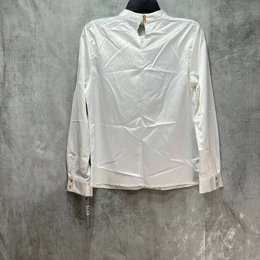 TAHARI ASL Petite Ivory Stand Collar Ruffle-Trim Long Sleeve Top SZ P/M