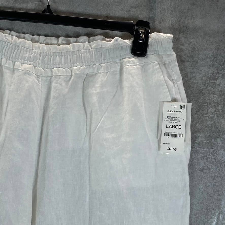 CHARTER CLUB Women's Bright White Linen Pull-On Straight-Leg Pants SZ L