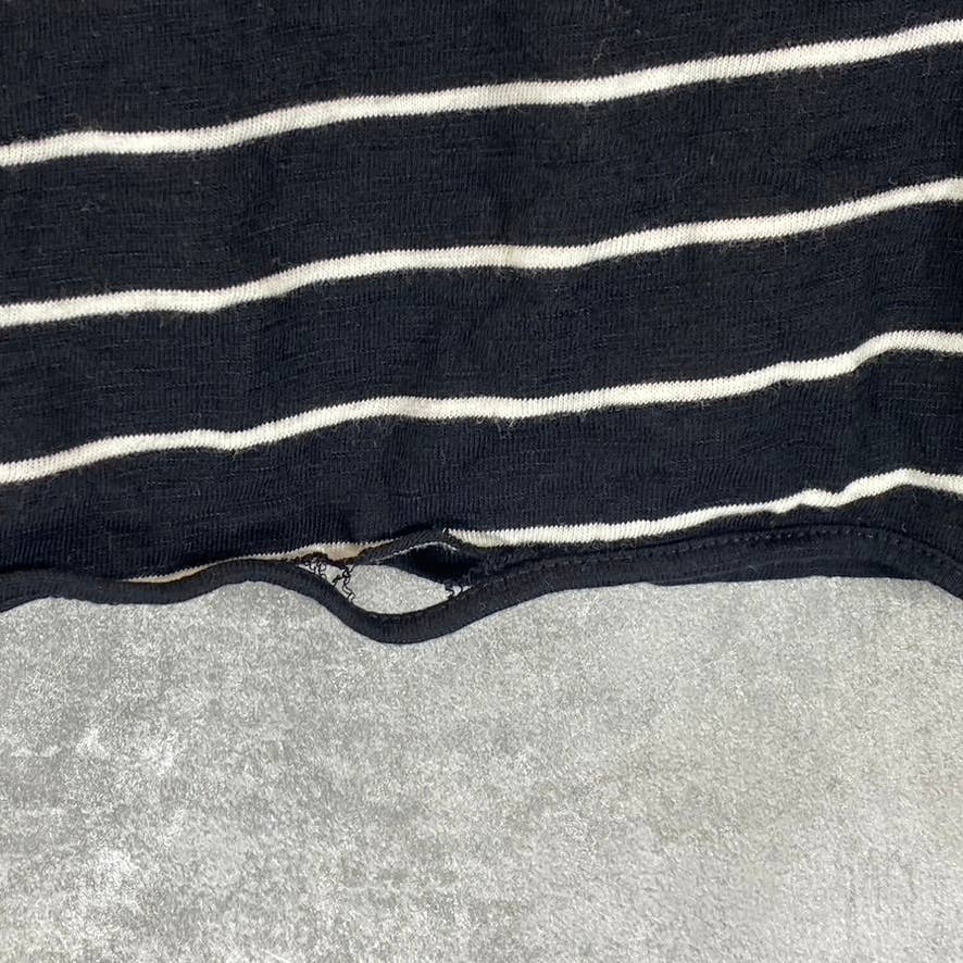CALVIN KLEIN Women's Black Striped Crewneck Tie-Waist Short-Sleeve Top SZ XL