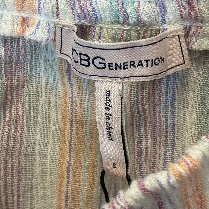 BCBGENERATION Women's Multi Square-Neck Smocked Long Sleeve Chiffon Top SZ S