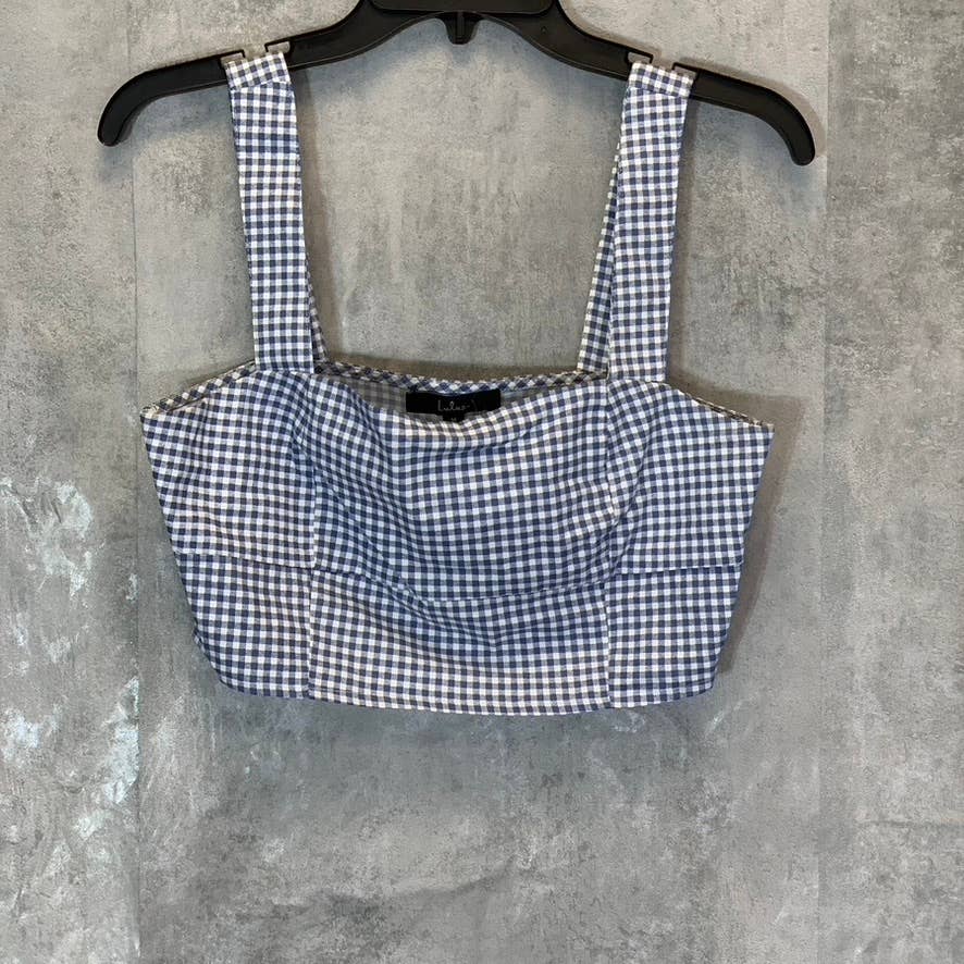 LULUS Women's Blue Gingham Follow The Sun Lightweight Sleeveless Crop Top SZ M