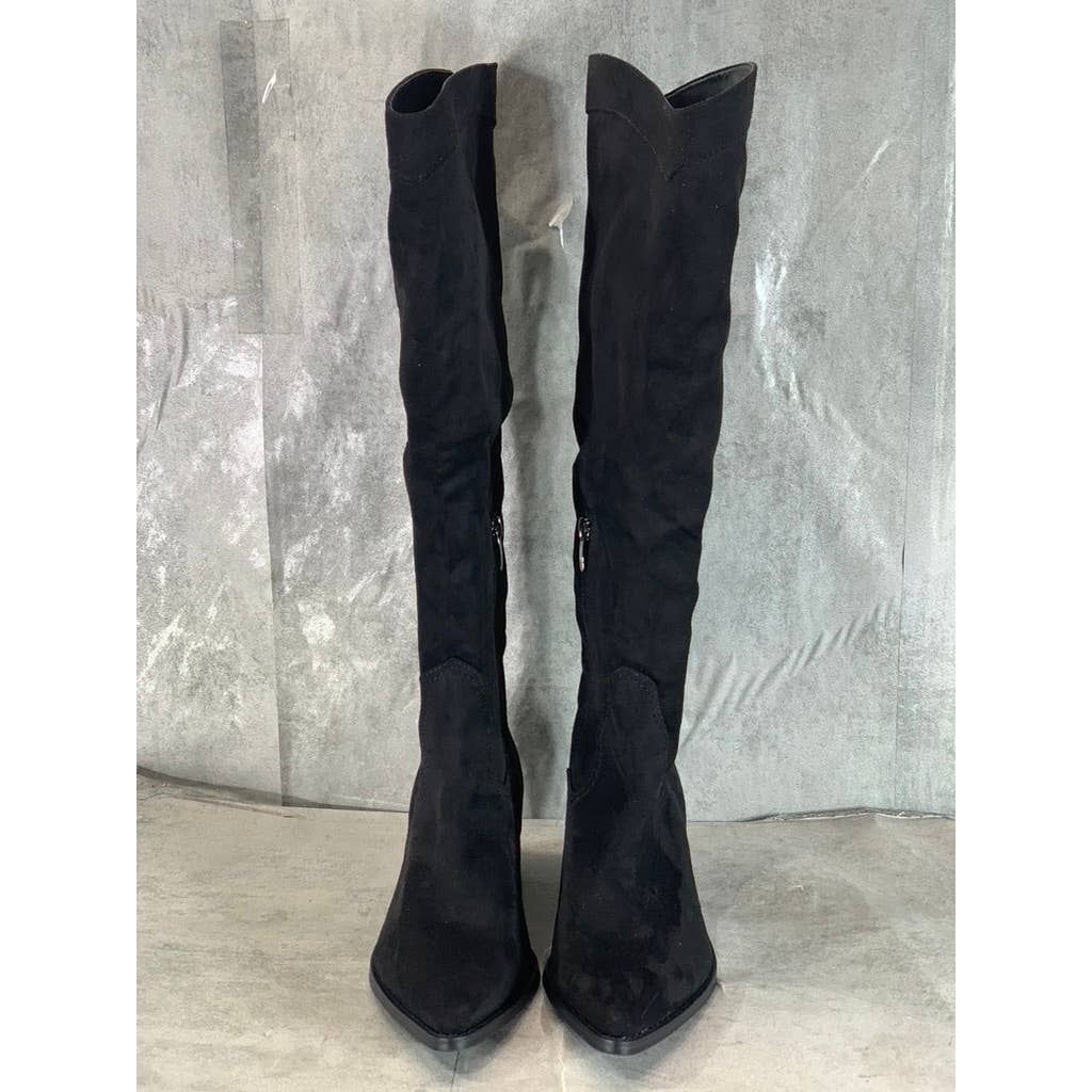NINE WEST Women's Black Nonita Pointed-Toe Block-Heel Knee-High Boots SZ 8.5