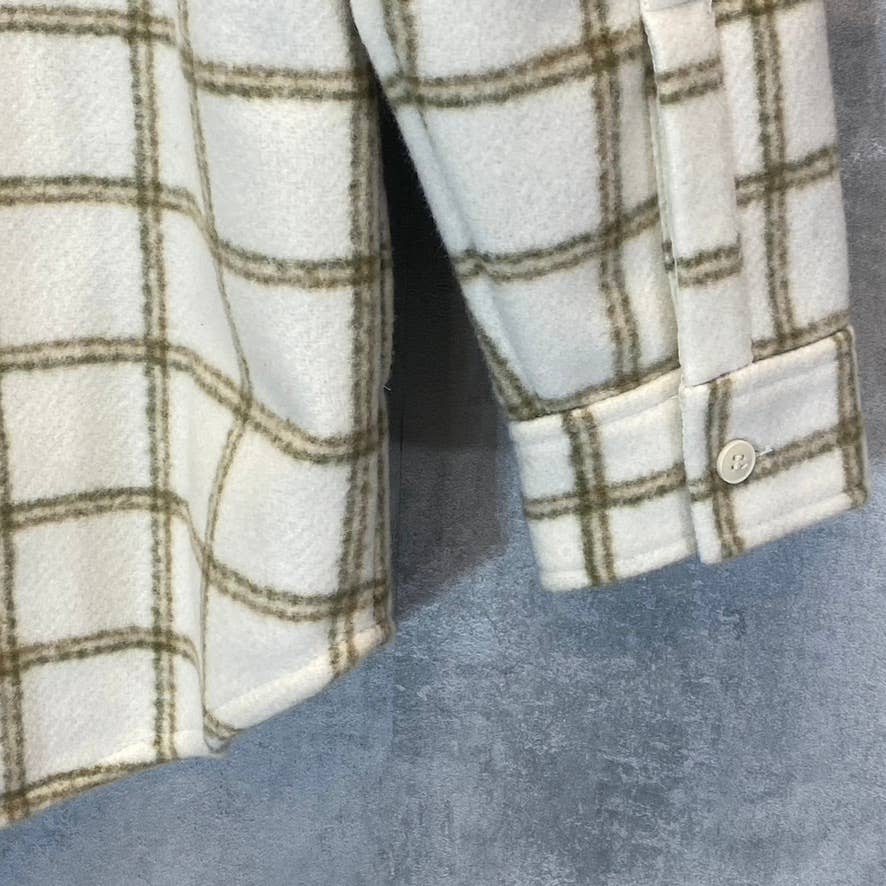 TREASURE & BOND Women's Ivory Carsonpane Plaid Puff Sleeve Shirt Jacket SZ S