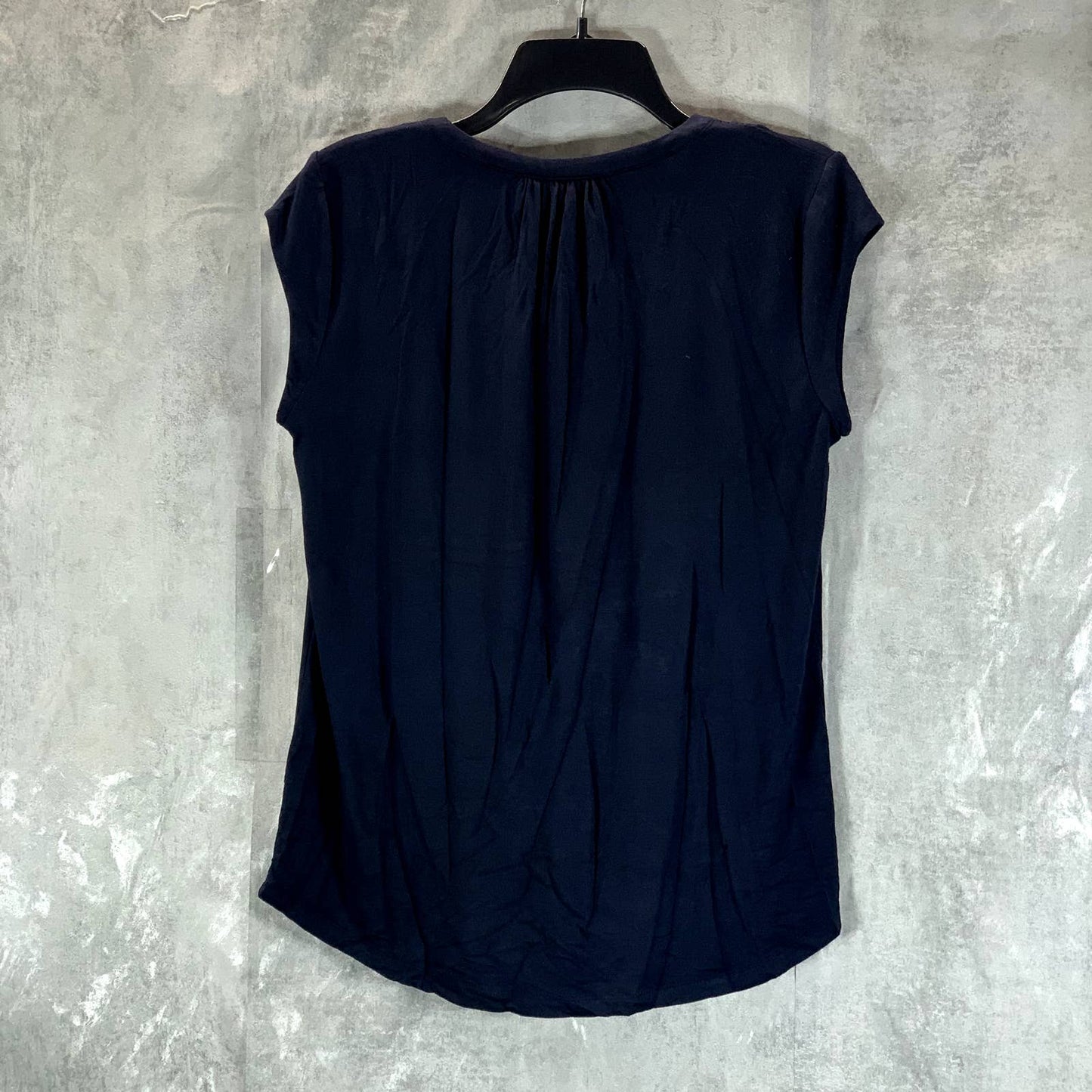 TOMMY HILFIGER Women's Navy Lace-Trimmed Pintuck Short-Sleeve Top SZ S