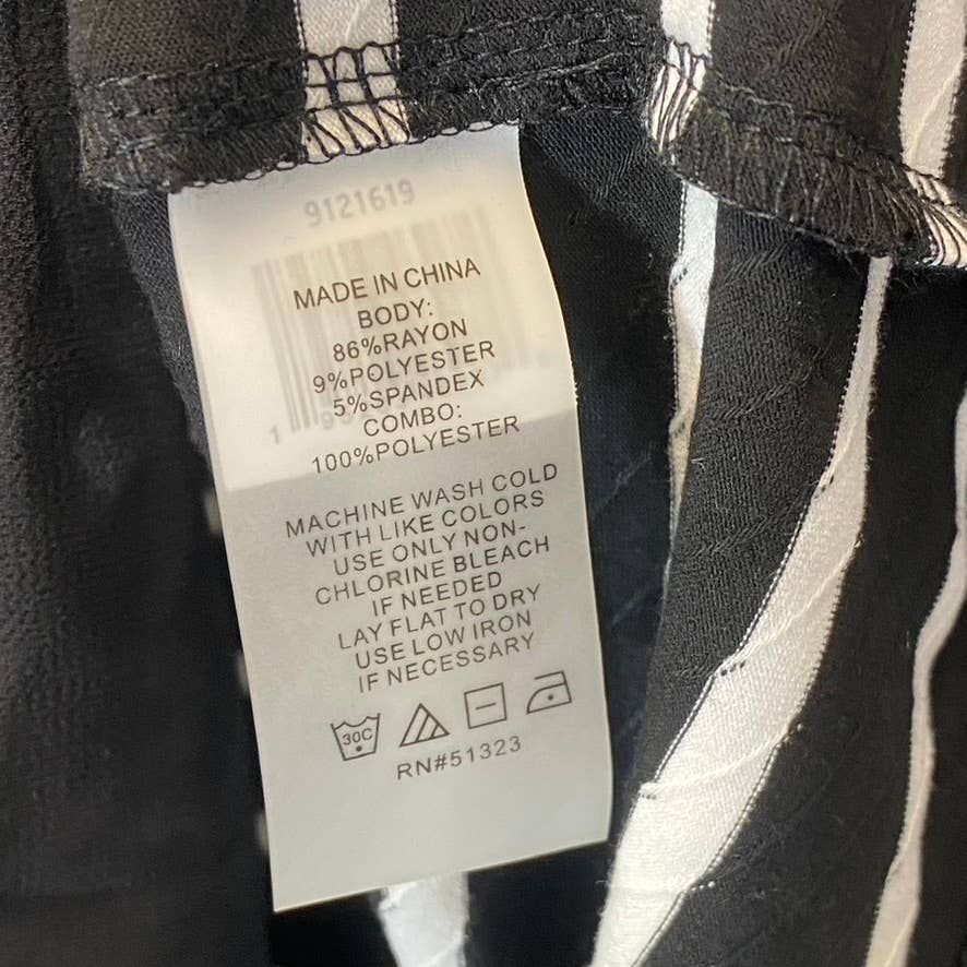 VINCE CAMUTO Women's Rich Black Striped 3/4 Sleeve Boatneck Sheer Hem Top SZ M