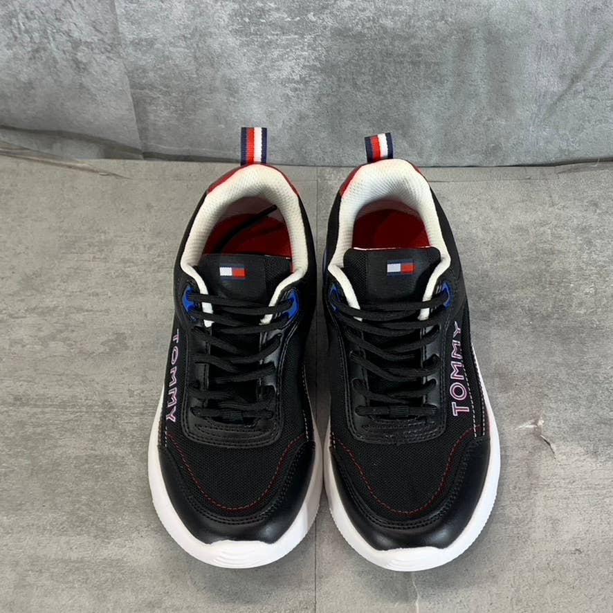 TOMMY HILFIGER Women's Black Faux-Leather Fazi Lace-Up Jogger Sneakers SZ 5