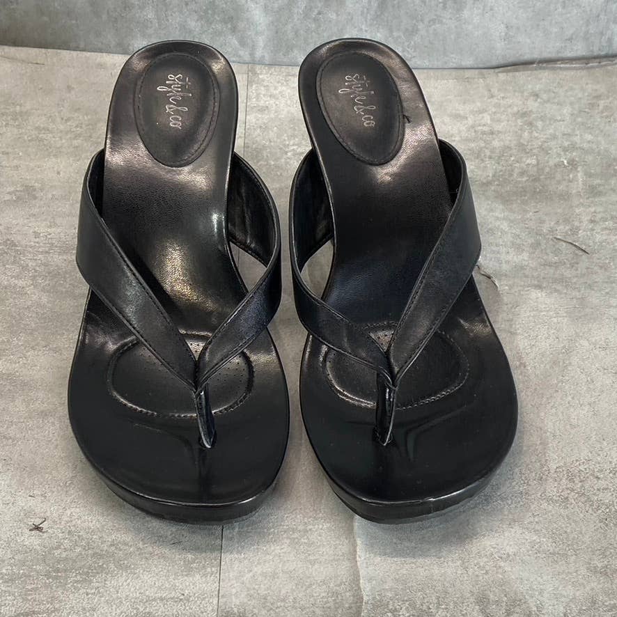 STYLE & CO Women's Black Chicklet Wedge Thong Round-Toe Platform Sandals SZ 11