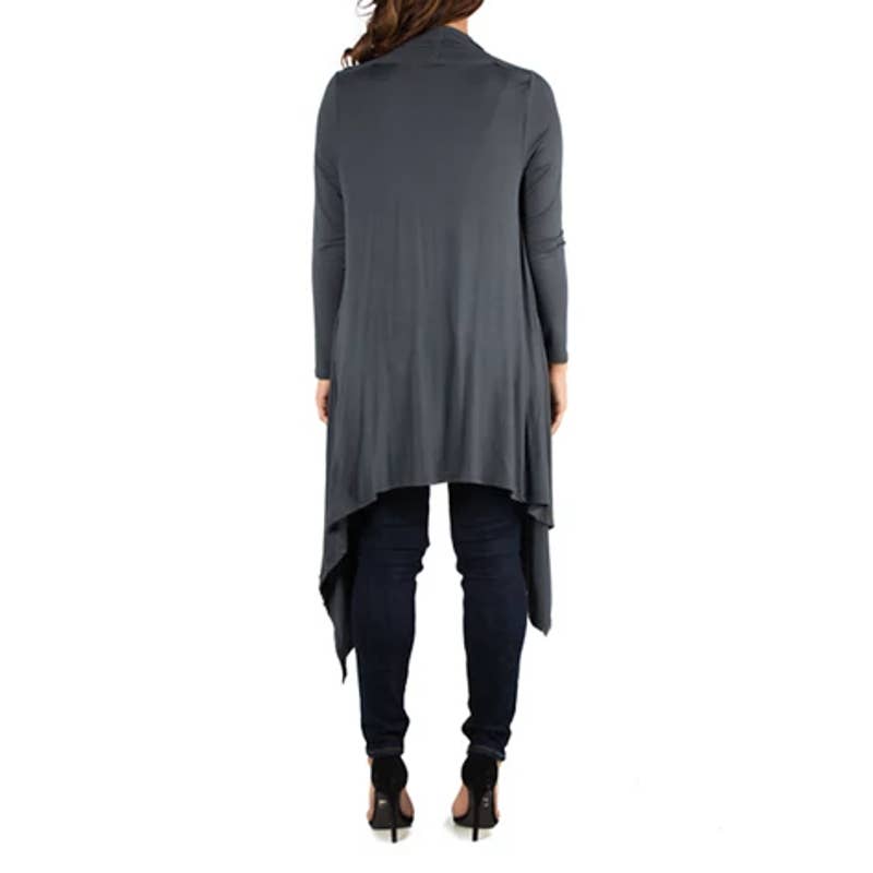 24SEVEN COMFORT APPAREL Women's Grey Long-Sleeve Open-Front Extra Long Cardigan