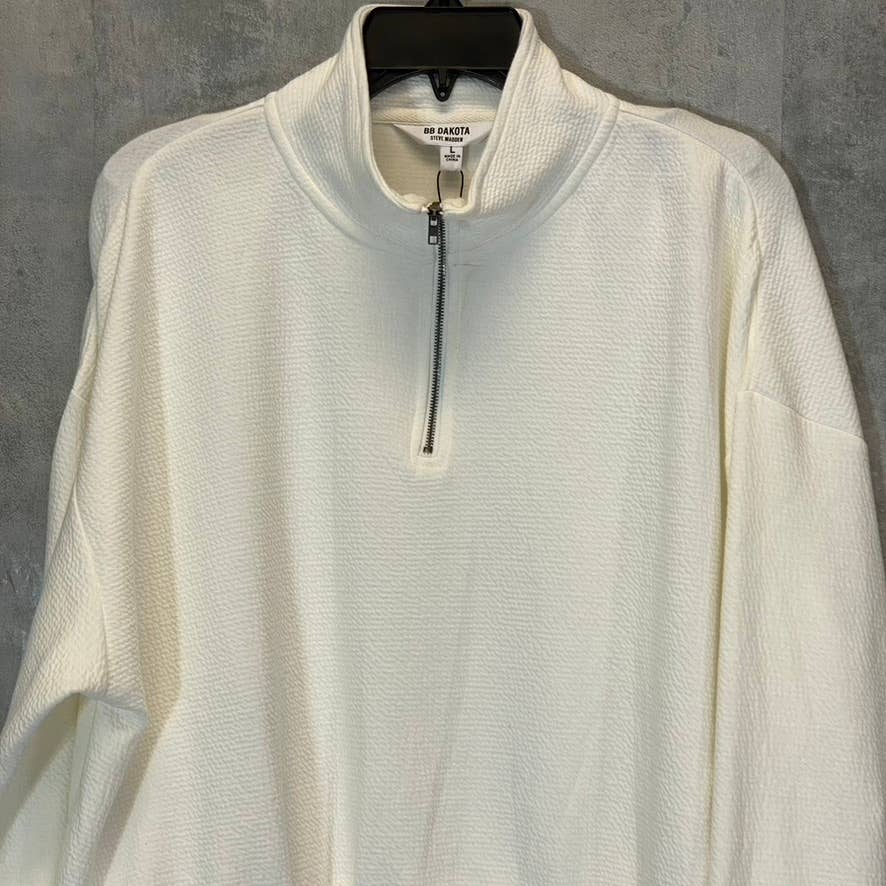 BB DAKOTA By Steve Madden Women's Ivory Just Zip It Textured Knit Pullover Sweatshirt SZ L