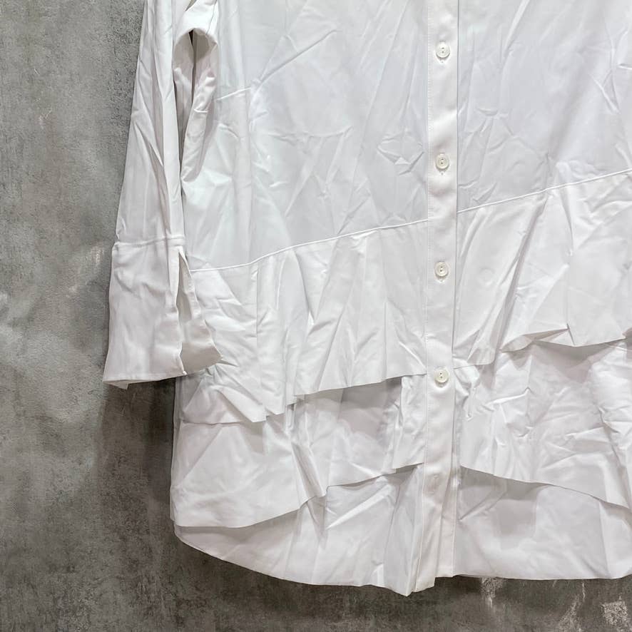 ALFANI White Tiered Hem Button Down 3/4 Sleeve Top SZ S