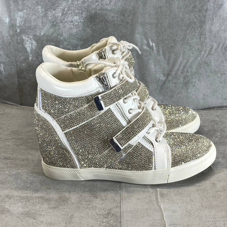 INC INTERNATIONAL CONCEPTS Women's Silver Rhinestone Debby Wedge Sneakers SZ 6.5