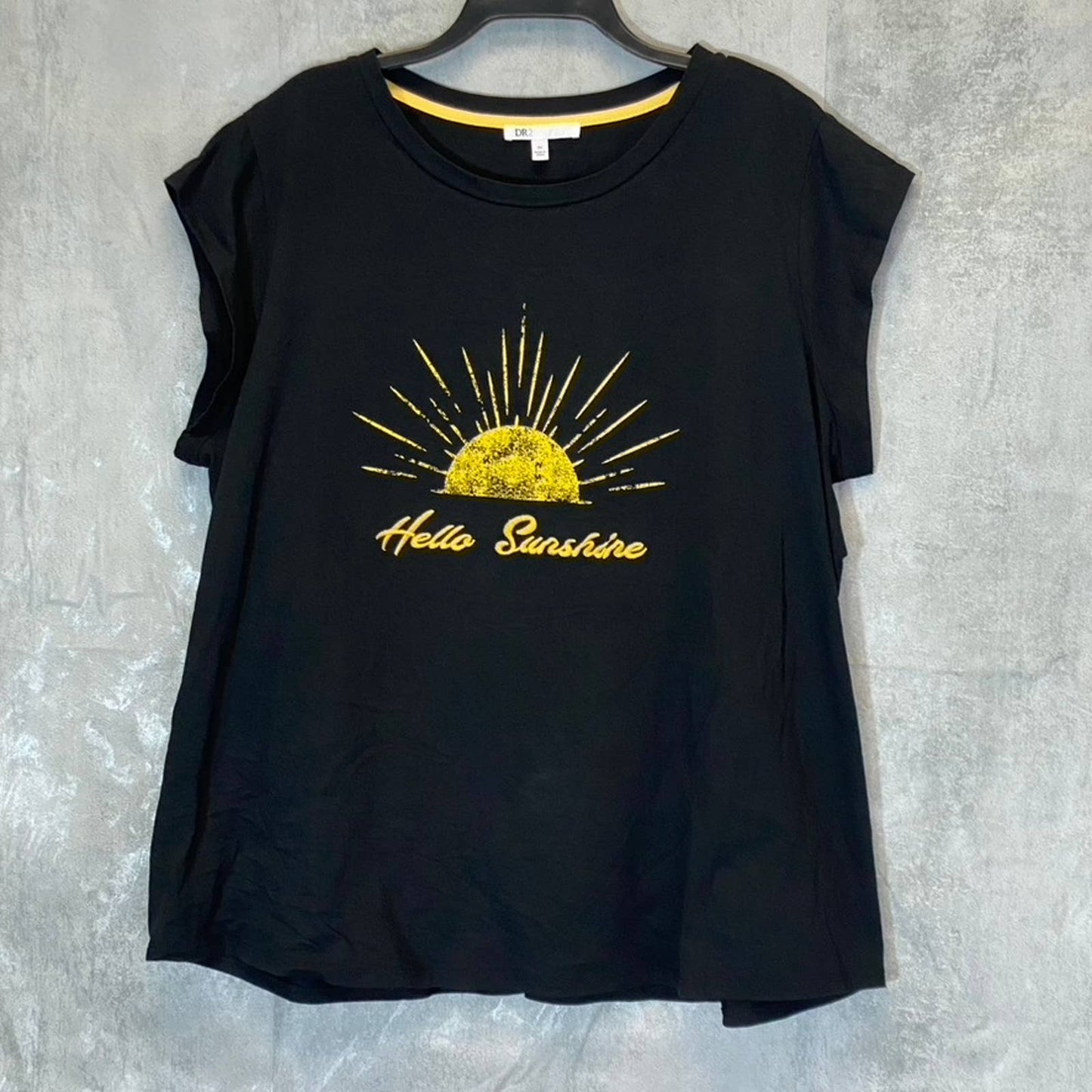 DR2 Women's Plus Black "Hello Sunshine" Graphic T-Shirt SZ 2X