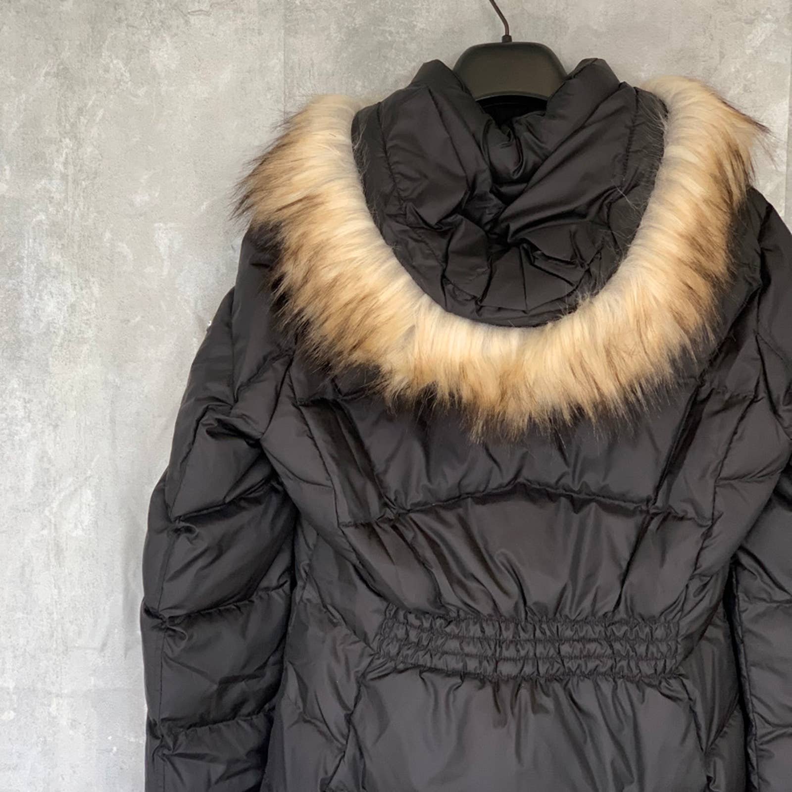 CALVIN KLEIN Solid Black Detachable Faux-Fur Hooded Full-Zip Puffer Jacket SZ S