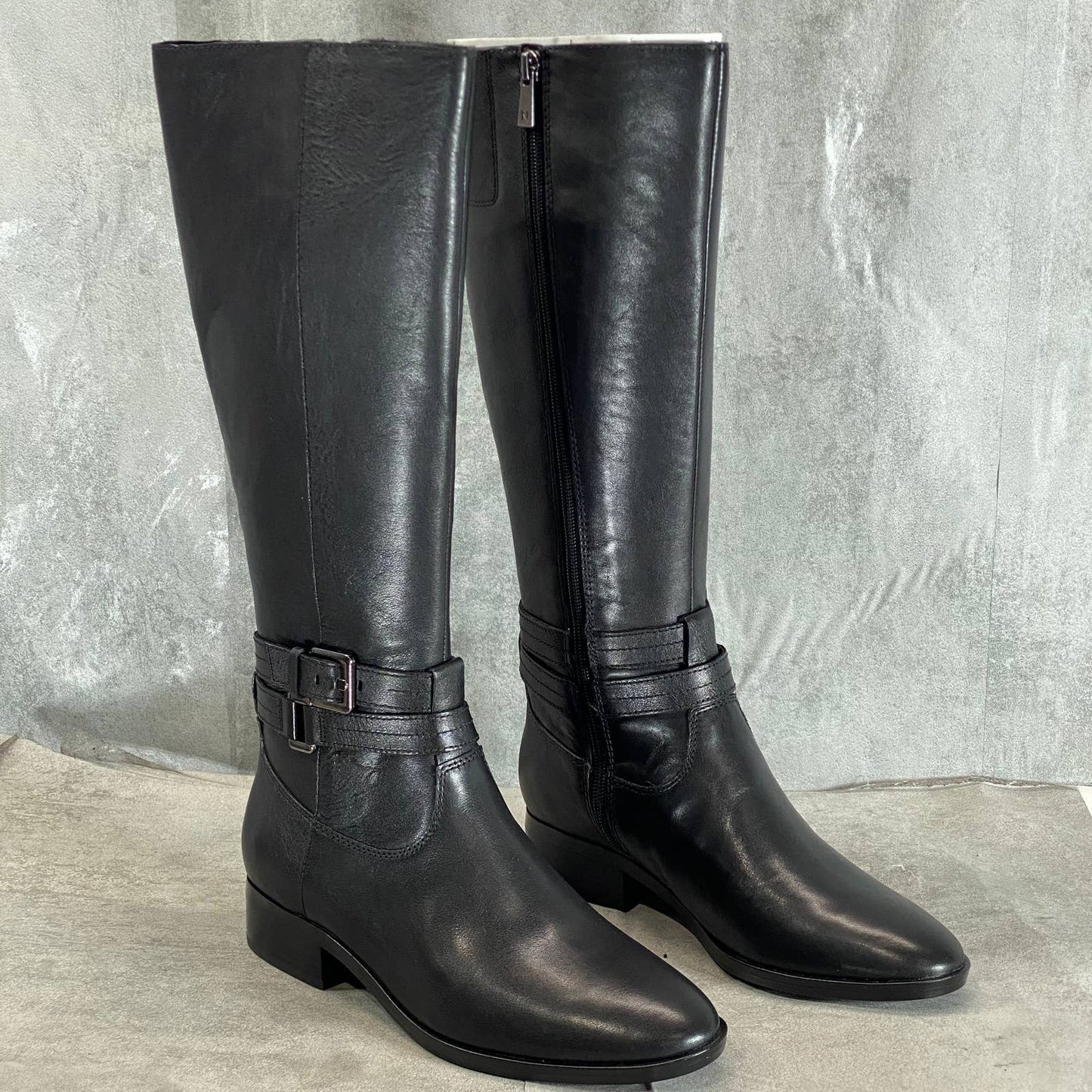NATURALIZER Women's Wide Black Leather Reid Tall Riding Boots SZ 7W