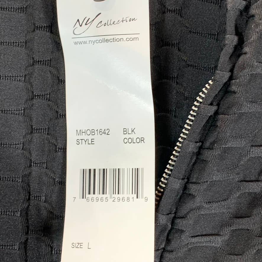 NY COLLECTION Women's Black Honeycomb Half-Zip 3/4 Sleeve Dolphin Hem Top SZ L