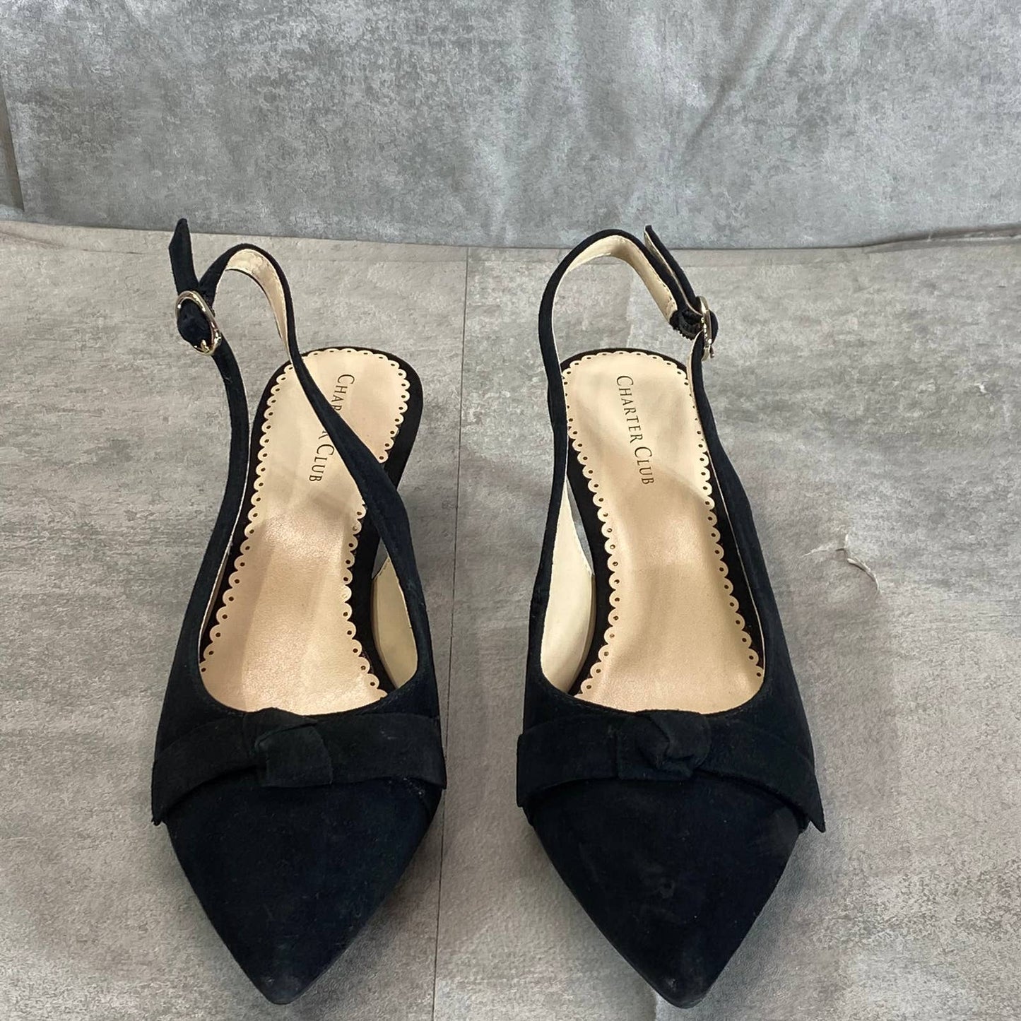 CHARTER CLUB Women's Black Giavanna Slingback Pointed-Toe Kitten-Heel Pumps SZ 6