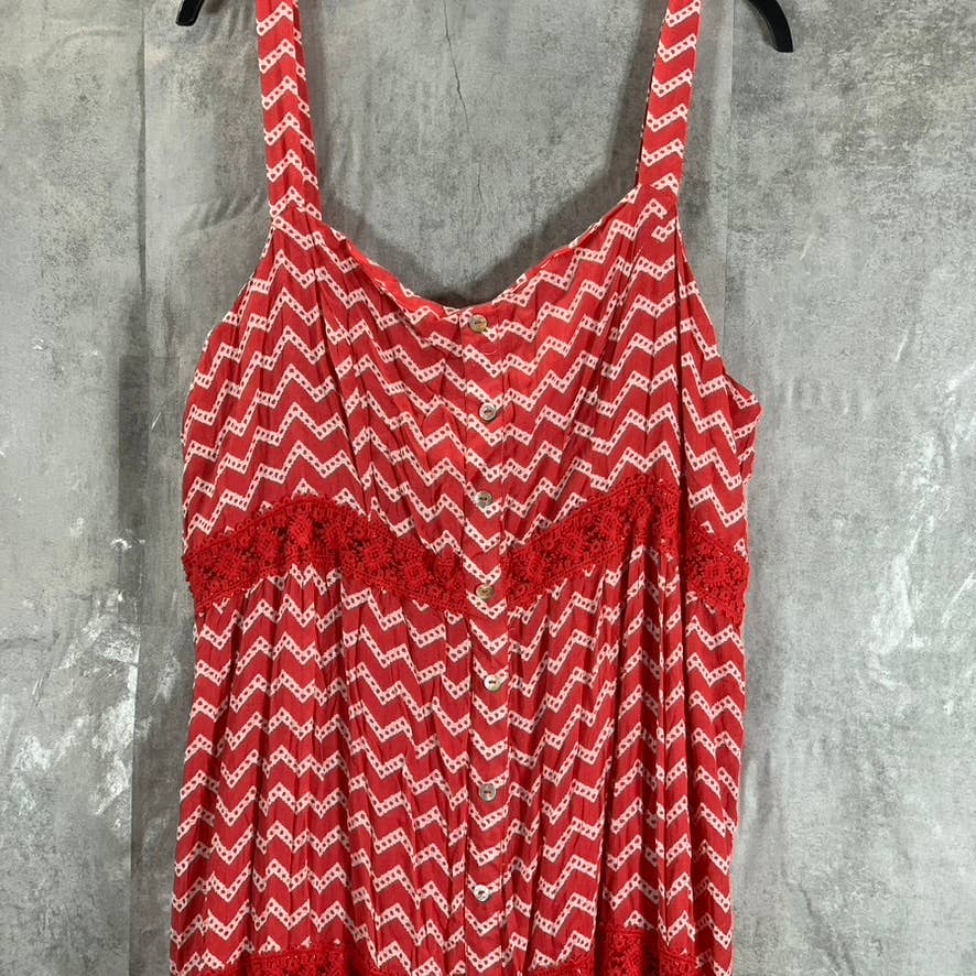 FEVER Women's Pointsietta Sweetheart Neckline Gauze Tiered Maxi Tank Dress SZ XL