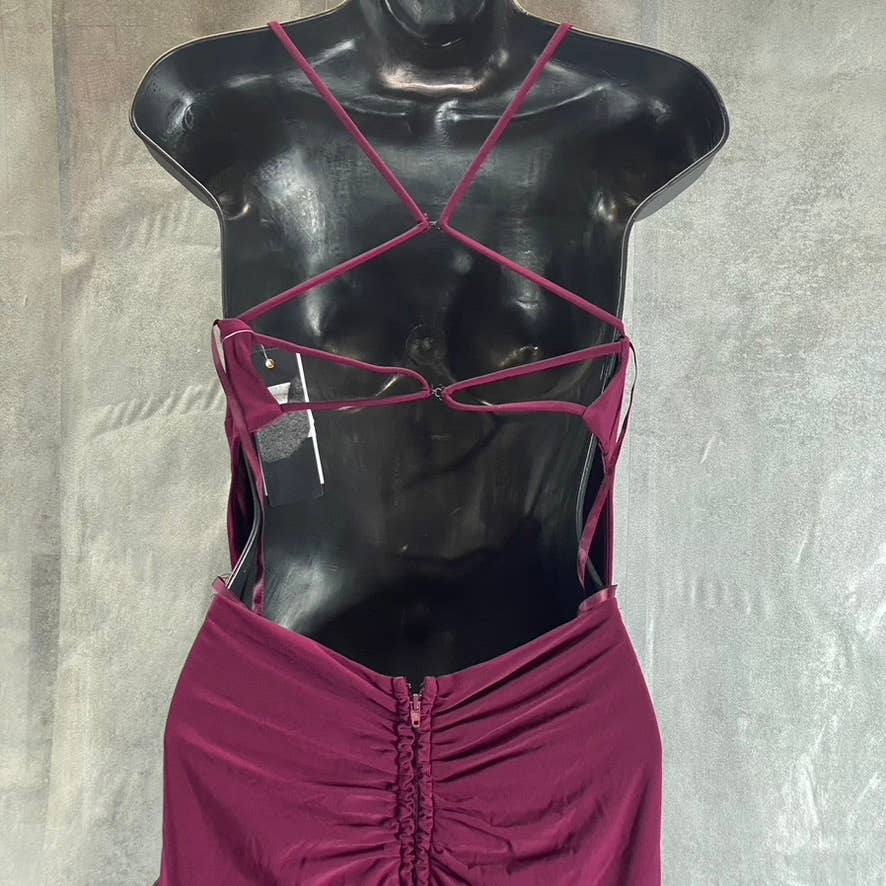 CITY STUDIO Juniors' Burgundy Cowl-Neck Open-Back Side-Slit Maxi Dress SZ 1