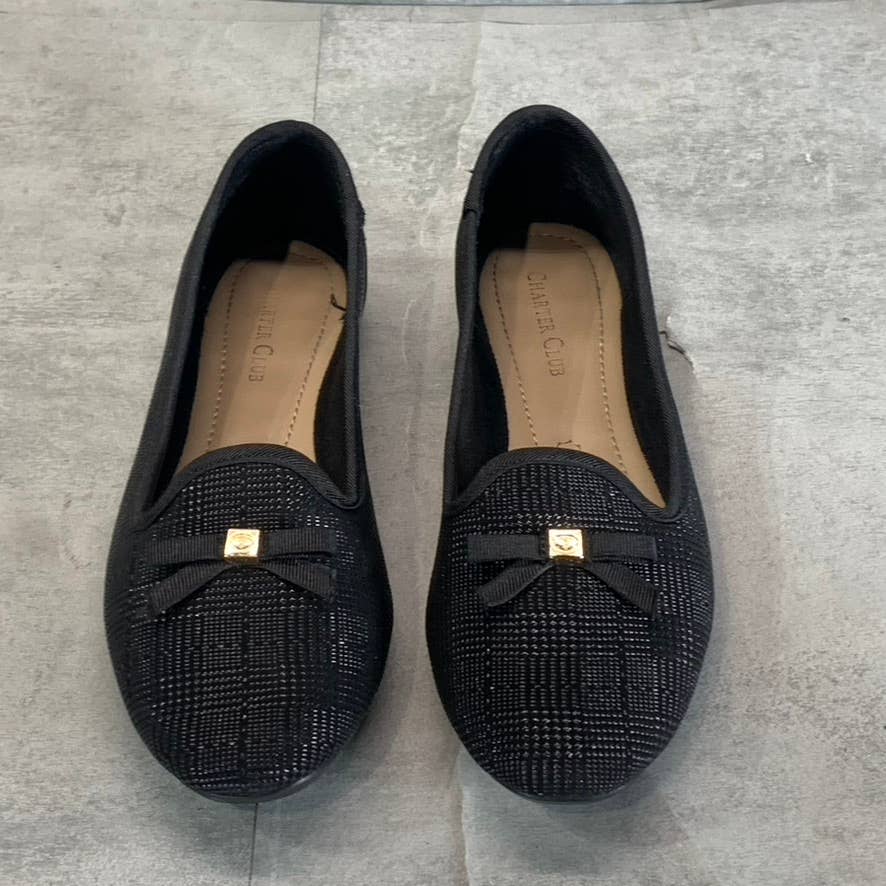 CHARTER CLUB Women's Black Plaid Kimii Deconstructed Almond-Toe Slip-On Flat SZ6