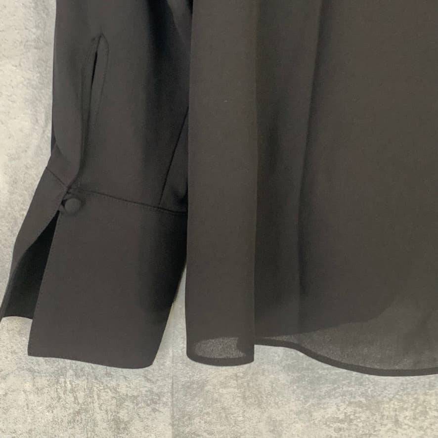 TROUVE Solid Black Lace-Up Wrap Long Sleeve Blouse SZ M
