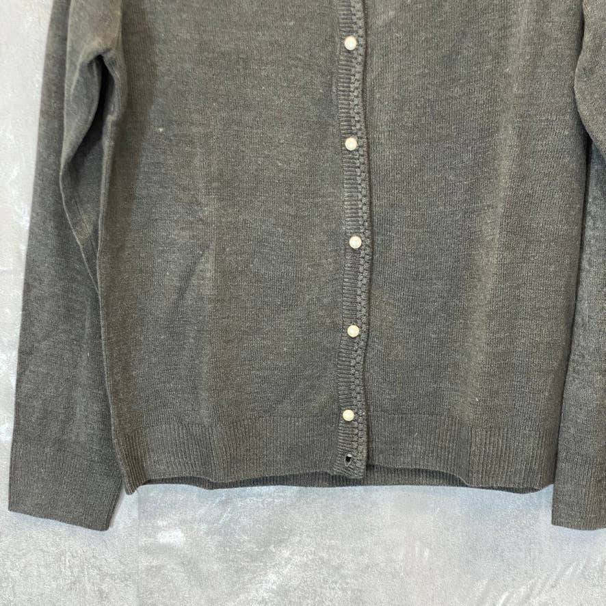 KAREN SCOTT Women's Petite Charcoal Luxsoft Pearl-Style-Button Cardigan SZ P/M