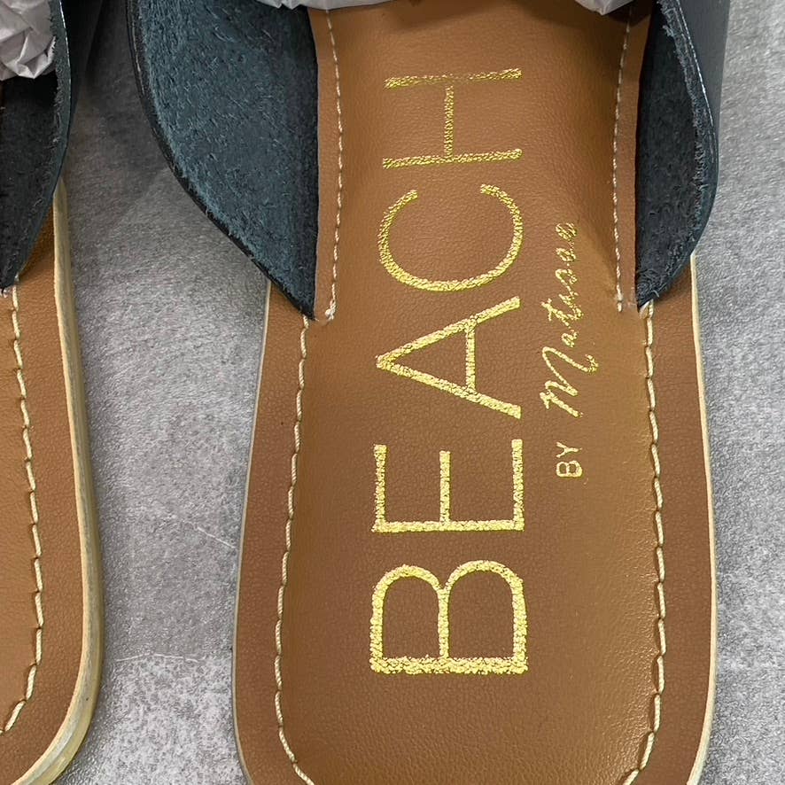 BEACH By MATISSE Women's Black Leather Taz Cross-Band Square-Toe Slide Sandals SZ 10