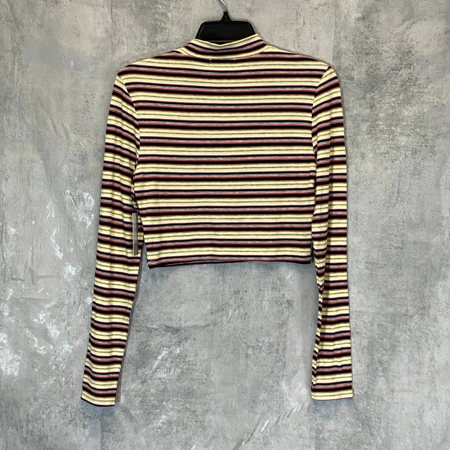BP. Women's Yellow Multi Stripe Ribbed Mock Neck Long Sleeve Crop Top SZ M