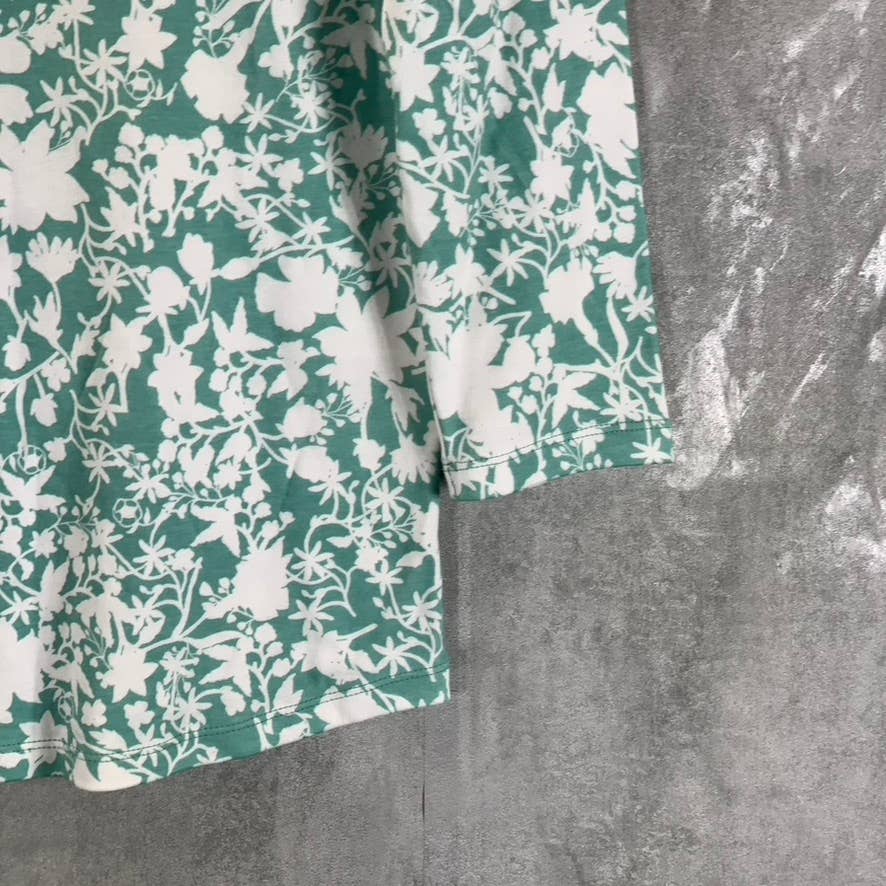 CHARTER CLUB Women's Green Tropical Boat-Neck 3/4 Sleeve Top SZ XS