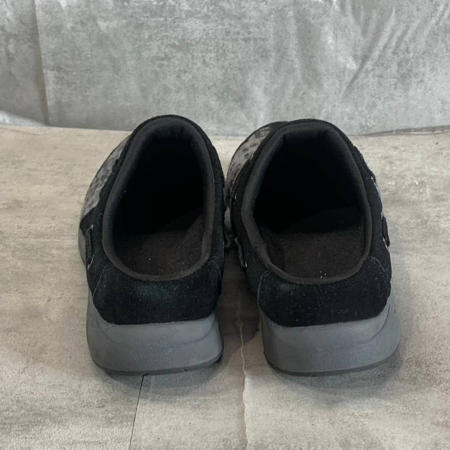 EASY SPIRIT Women's Black Leopard-Print Travelport 108 Slip-On Clogs SZ 10