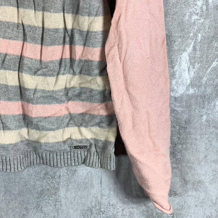 NAUTICA Women's Stormy Grey Heather Striped Colorblock Pullover Sweater SZ XS