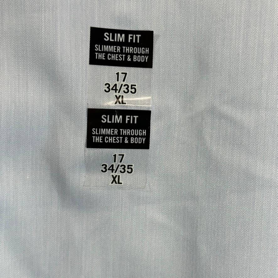 CALVIN KLEIN STEEL Men's Blue Slim-Fit Herringbone Dress Shirt SZ 17 34/35(XL)