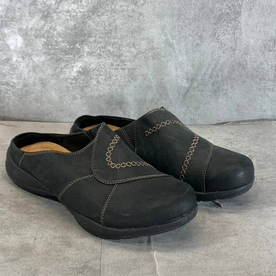 CLARKS COLLECTION Women's Black Leather Roseville Faye Slip-On Clogs SZ 8