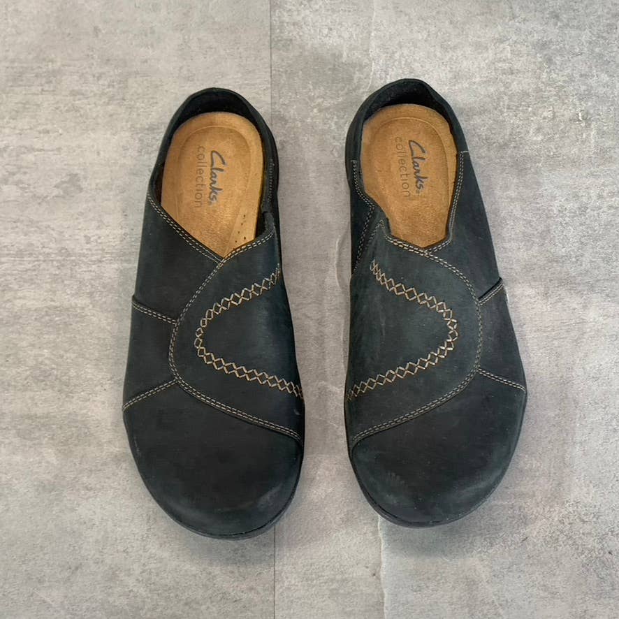 CLARKS COLLECTION Women's Black Leather Roseville Faye Slip-On Clogs SZ 8