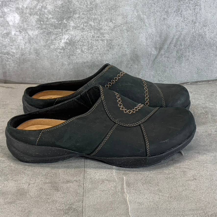 CLARKS COLLECTION Women's Black Leather Roseville Faye Slip-On Clogs SZ 8