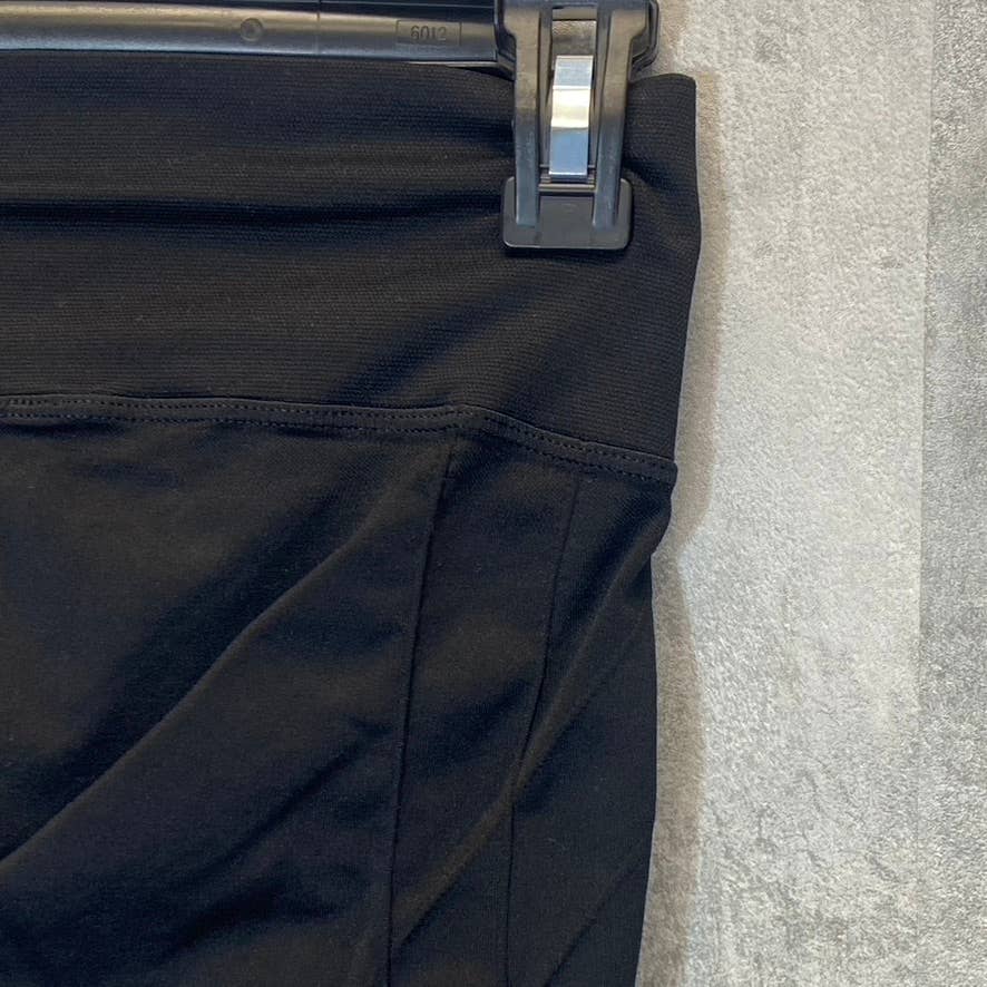 NUX Women's Black Ruched-Trim Mesa Low-Rise Pull-On Capri Leggings SZ M